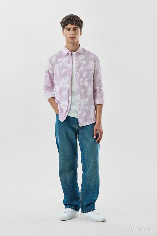 Men's Pink Abstract Printed Cotton Shirt – Casual Long Sleeve
