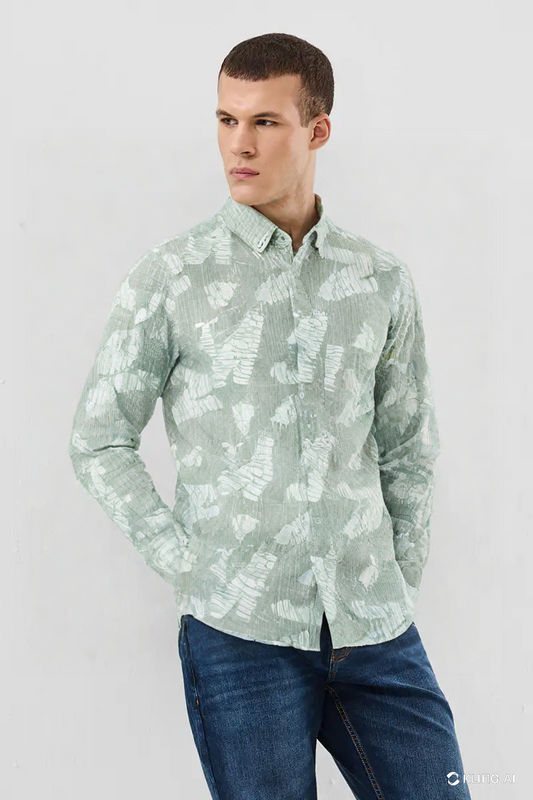Men’s Mint Green Abstract Printed Cotton Casual Shirt – Full Sleeve