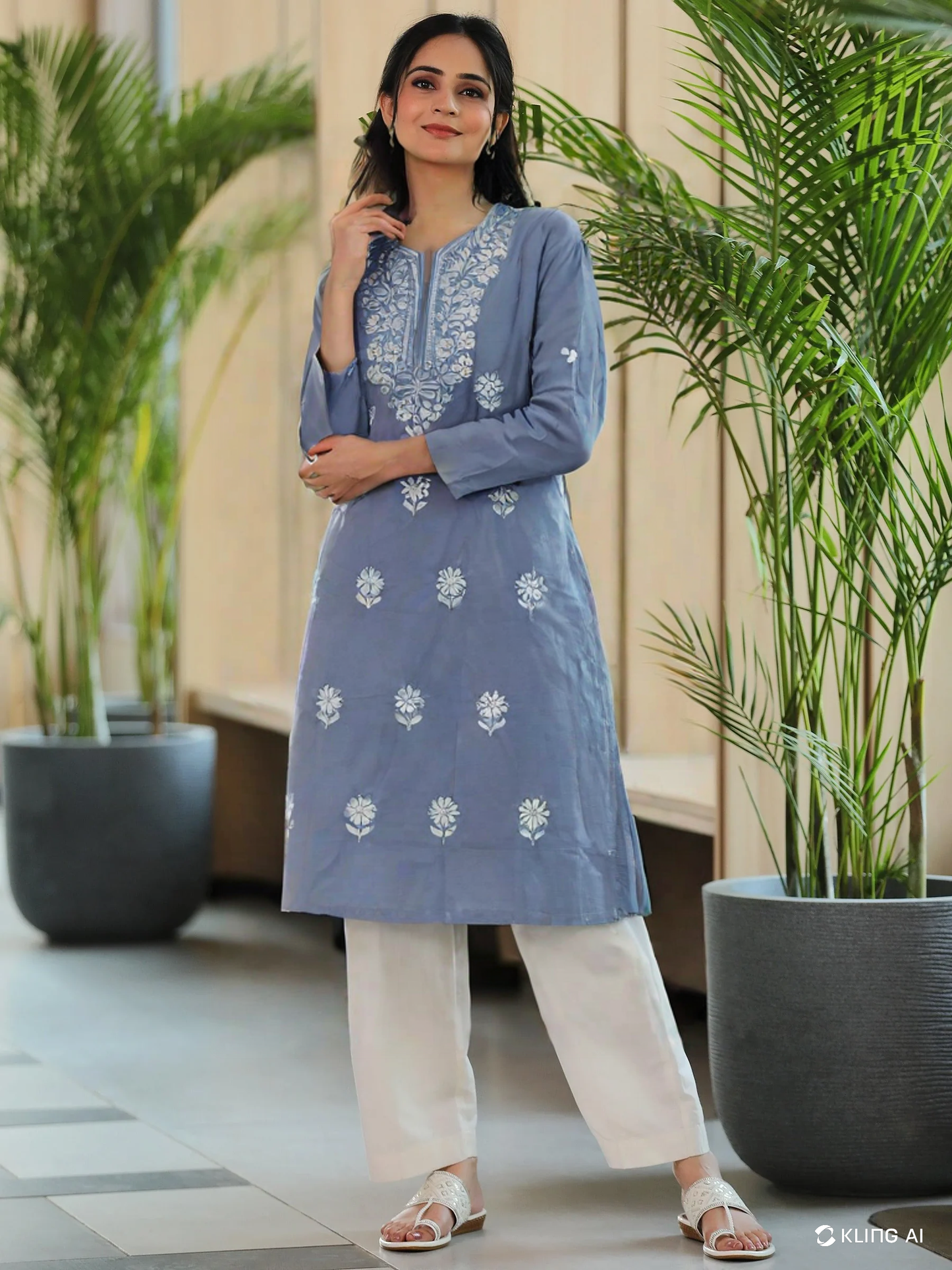 Elegant Grey Cotton Chikankari Embroidered Straight Kurti for Women – Ethnic Wear