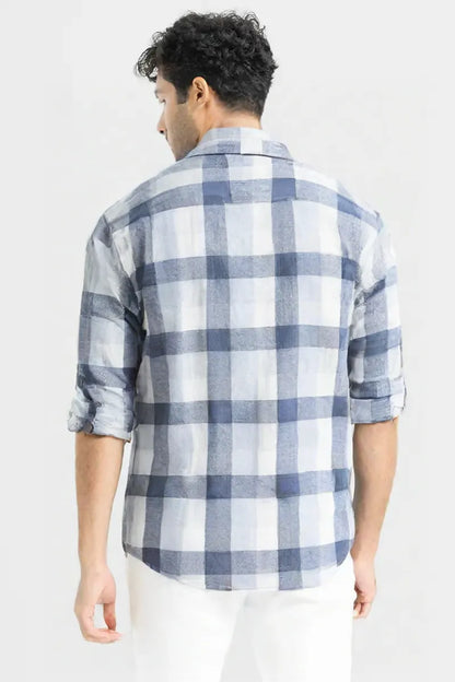 Men's Blue & White Checkered Cotton Casual Shirt | Full Sleeve | Slim Fit