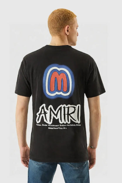 Men’s Brown Graphic T-Shirt with Retro “M” Logo – Casual Streetwear Tee