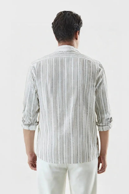 Premium White & Light Grey Vertical Striped Cotton Paper Shirt for Men – Casual & Formal Wear