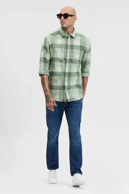 Men's Green Checkered Slim Fit Cotton Shirt – Full Sleeve Casual Wear
