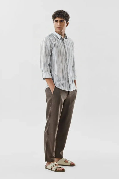 Premium White & Grey Vertical Stripe Men's Cotton Paper Shirt – Regular Fit