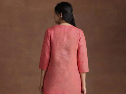 Pink Cotton Chikankari Style Embroidered Kurti for Women | Floral Design | Daily & Ethnic Wear