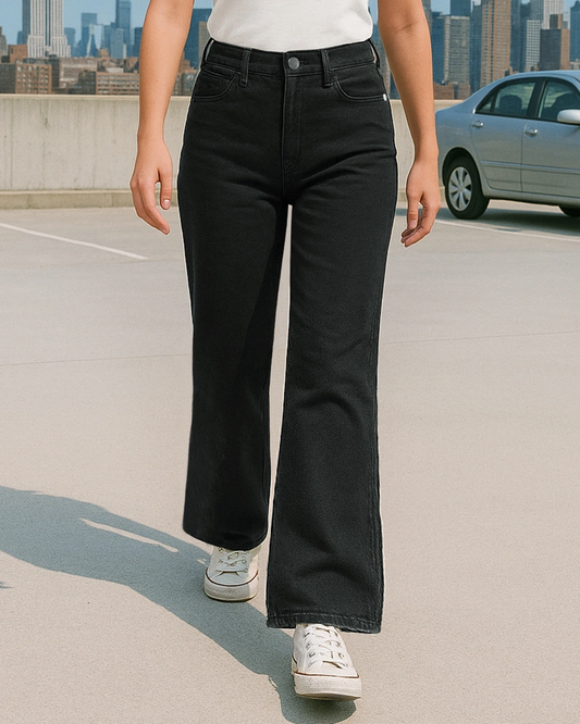 Black High-Waist Wide Leg Jeans for Womens| Baggy Fit Denim Pants