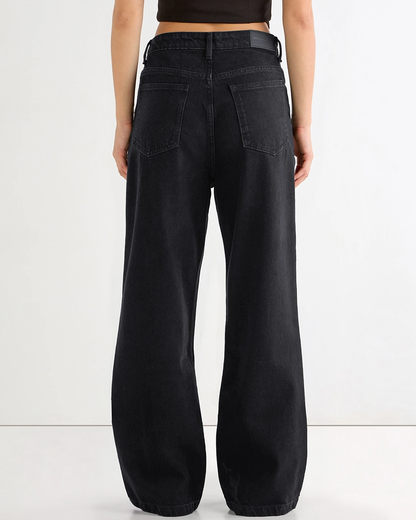 Black High-Waist Wide Leg Jeans for Womens| Baggy Fit Denim Pants